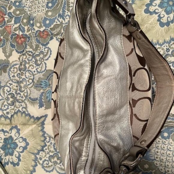 Coach Signature Jacquard Hobo in Brown and Silver - Picture 7 of 11